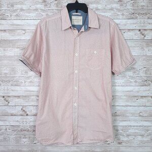 Weatherproof Vintage Mens Button Up Shirt M Short Sleeve Orange White Check 345A